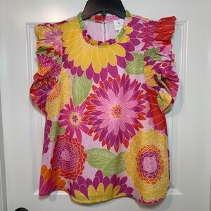 NWOT J. Marie Multicolor Floral Top with Flutter Sleeve Size XS